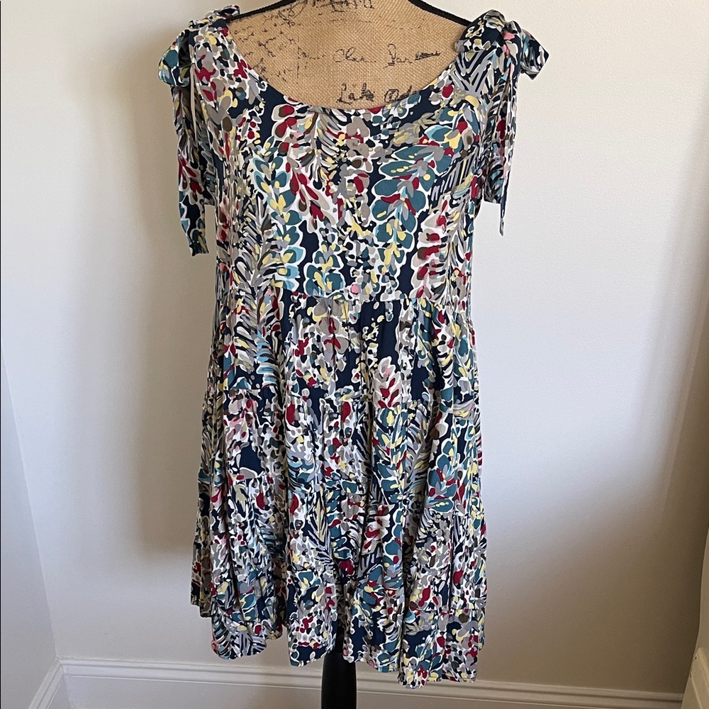 JODIFL Blue Floral Dress with Tie Shoulders, size S
